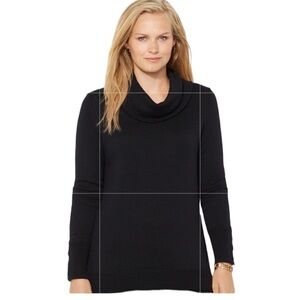 LAUREN Ralph Lauren Sweater Black Cowl Neck Cable Knit SZ M Fisherman Preppy